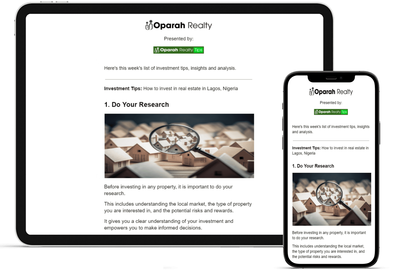 Oparah Realty Newsletter Example