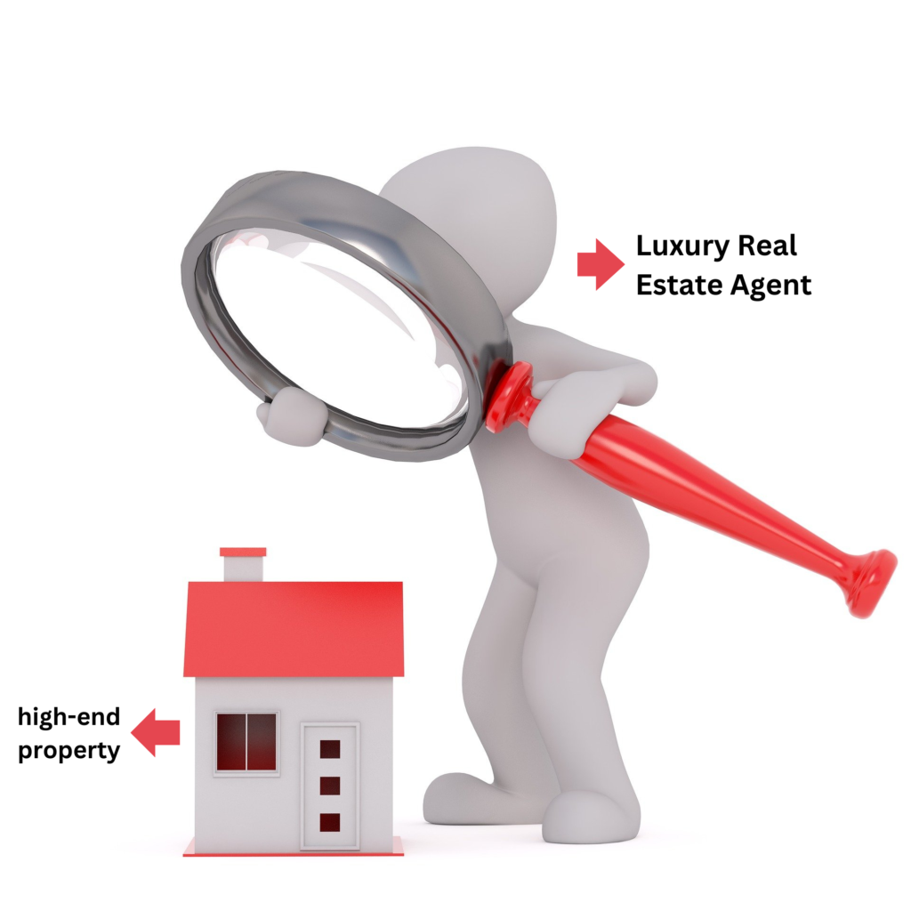 An Illustration of a Luxury Real Estate Agent looking for a high-end property in a high-end neighbourhood.