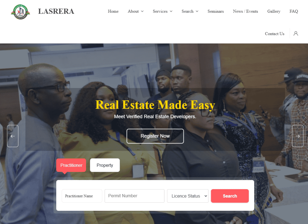 Lagos State Real Estate Regulatory Authority Website Homepage