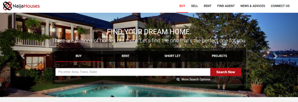 NaijaHouses Website Homepage - Property Listing Websites in Nigeria