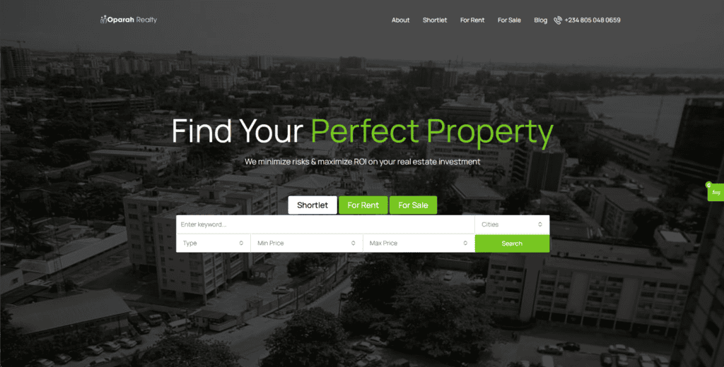 Oparah Realty Website Homepage - top Property Listing Websites in Nigeria