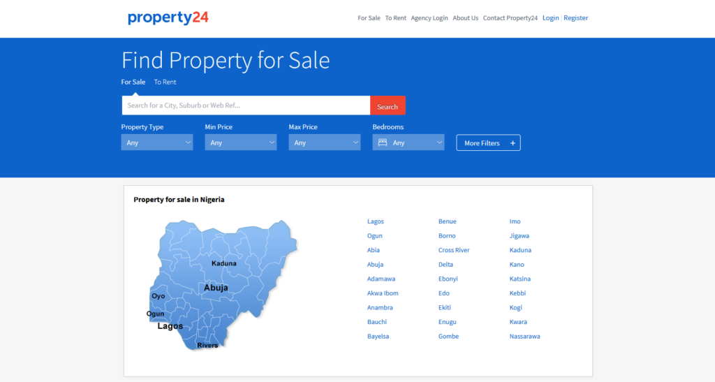 Property24 Nigeria Website Homepage - Property Listing Websites in Nigeria
