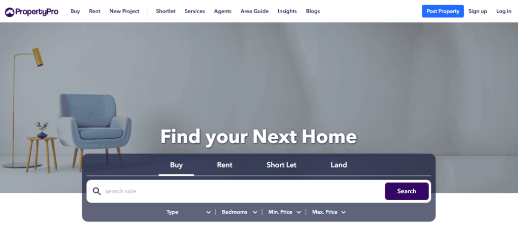 PropertyPro Nigeria Website Homepage Property Listing Websites in Nigeria e1743264908881
