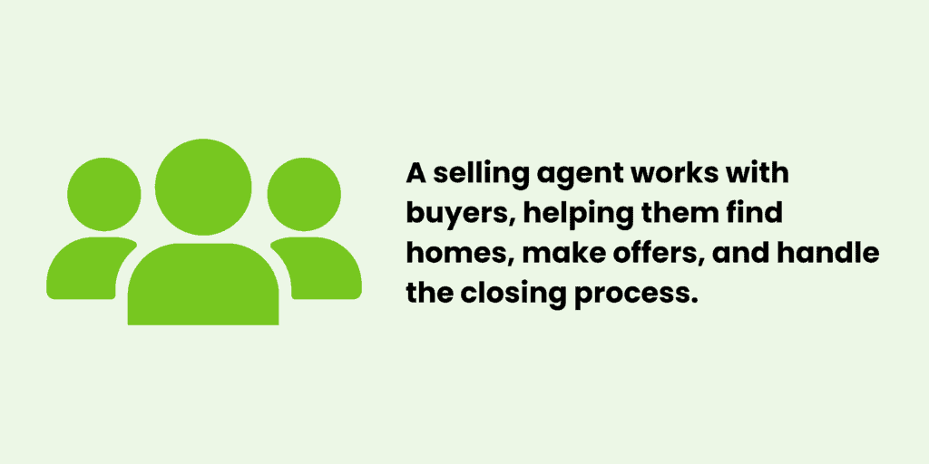 A selling agent works with buyers helping them find homes make offers and handle the closing process