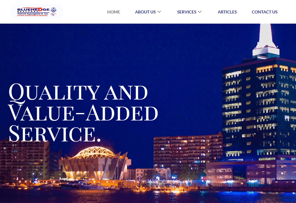 Bluehedge Realtors Website Homepage - Real Estate Companies in Lagos