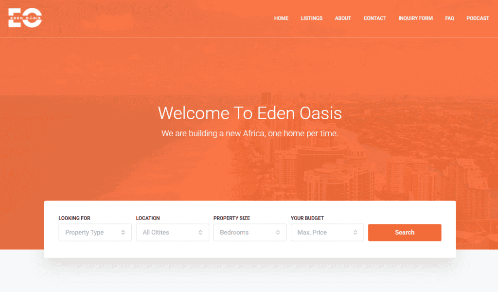 Eden Oasis Realty Website Homepage Real Estate Companies in Lagos
