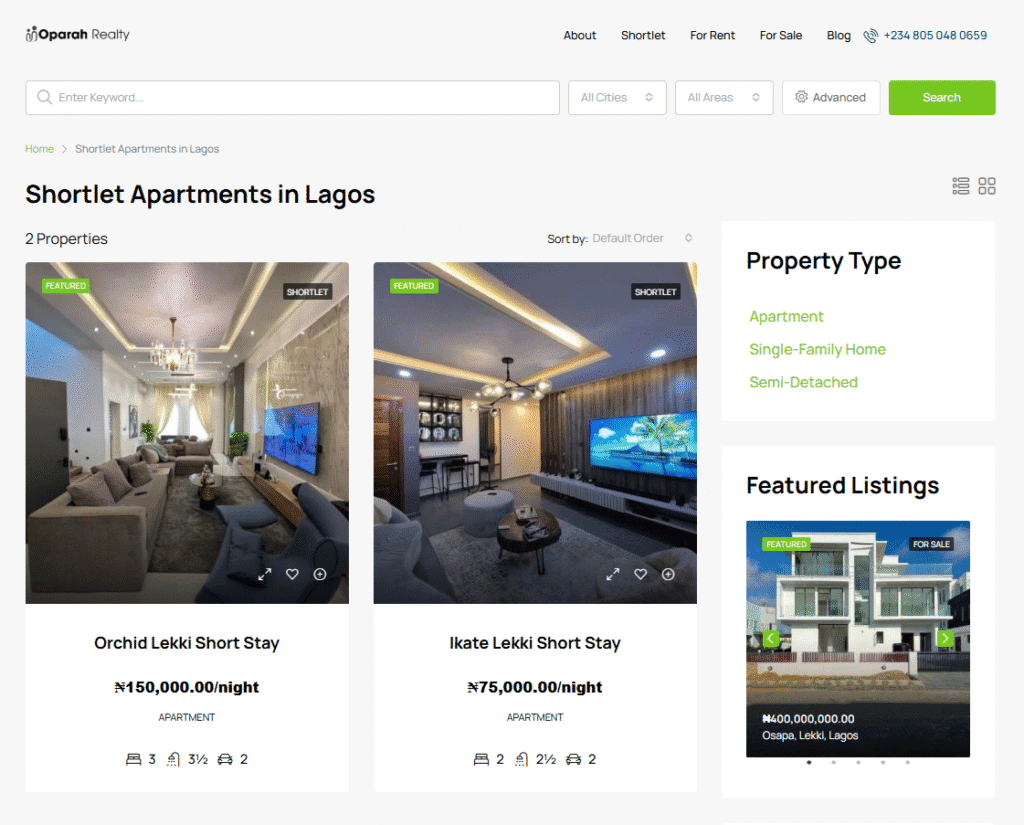 Oparah Realty Shortlet Apartments in Lagos State Page
