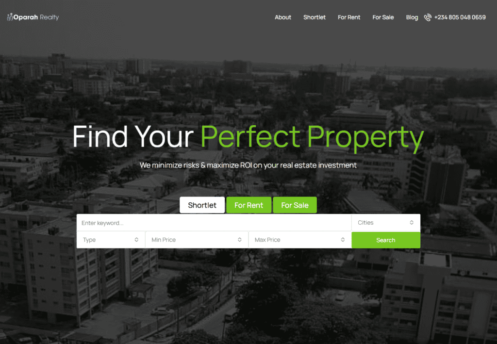 Oparah Realty Website Homepage - Top Real Estate Companies in Lagos