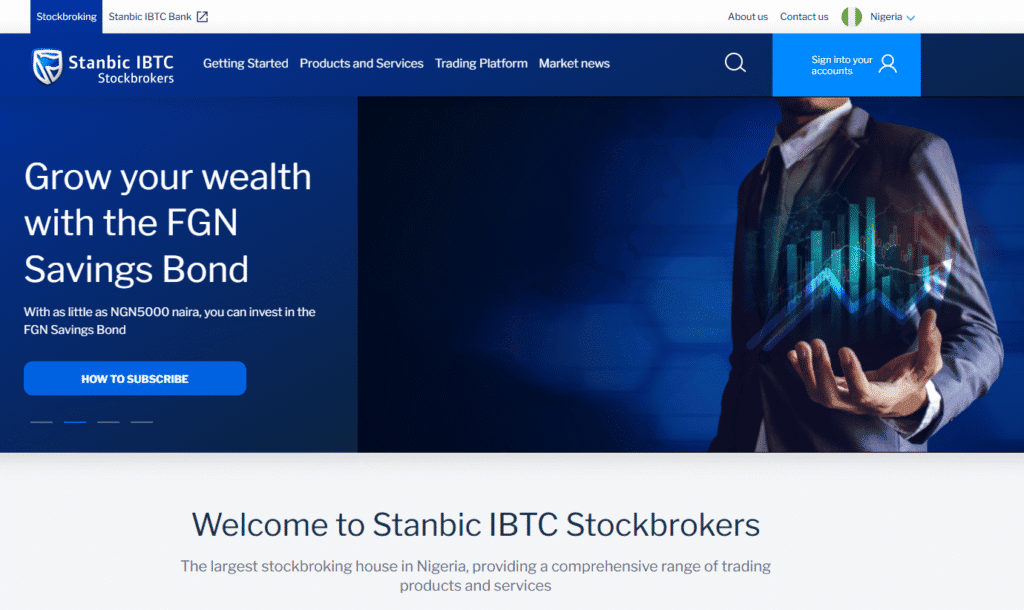 Stanbic IBTC Stockbrokers Landing Page