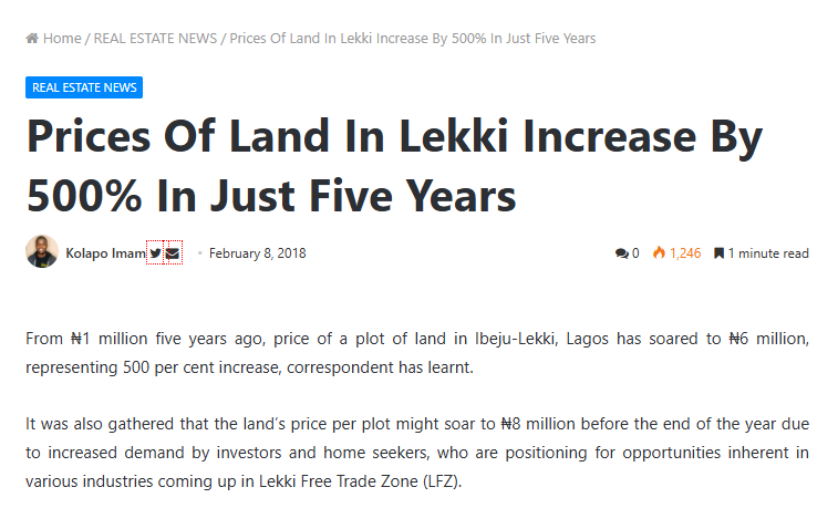 Prices Of Land In Lekki Increase By 500 In Just Five Years