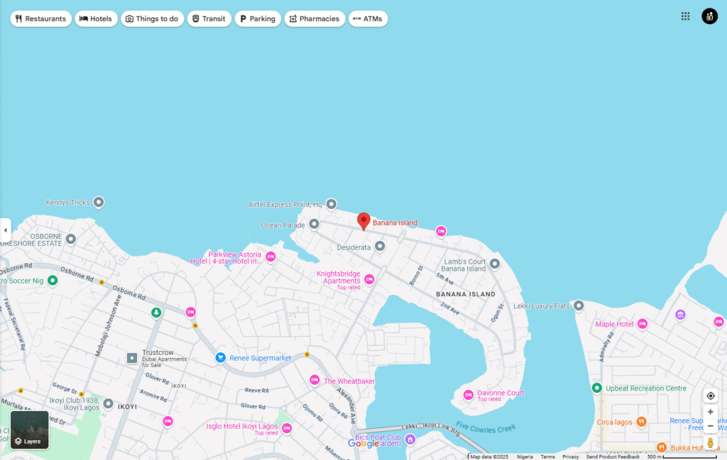 Google Map of Banana Island Lagos