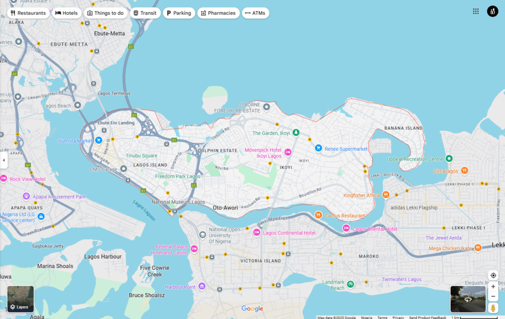 Google Map of Lagos Island, Lagos
