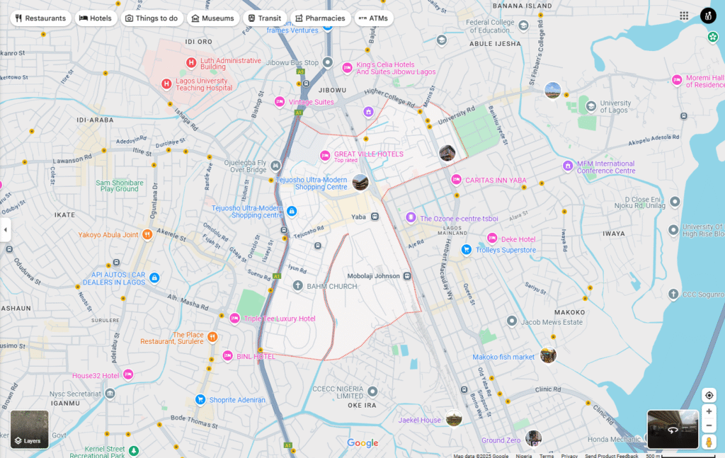 Google Map of Yaba, Lagos