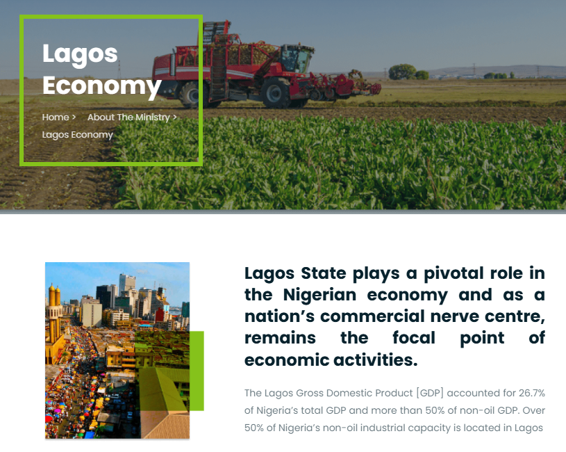 Lagos State is Nigerias commercial nerve centre accounting for over 50 of the countrys non oil GDP