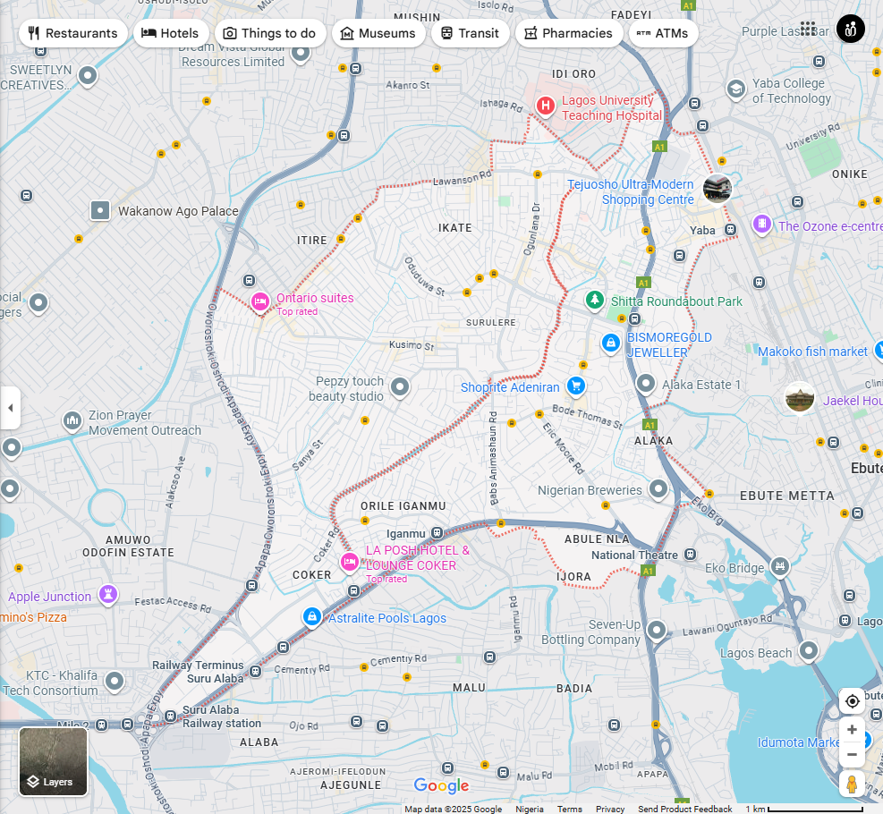 Google Map of Surulere, Lagos